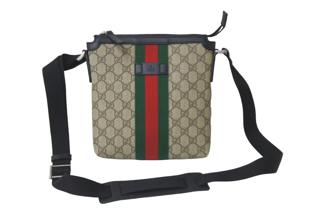Gucci GG Supreme flat messenger shoulder bag canvas beige